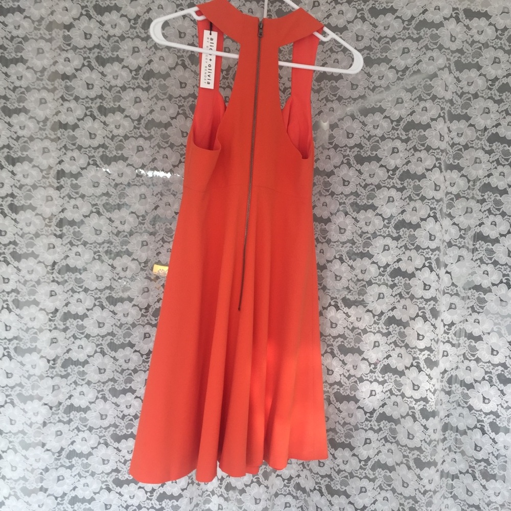 ALICE + OLIVIA DRESS CUTOUT CORAL ORANGE A LINE - Picture 3 of 6